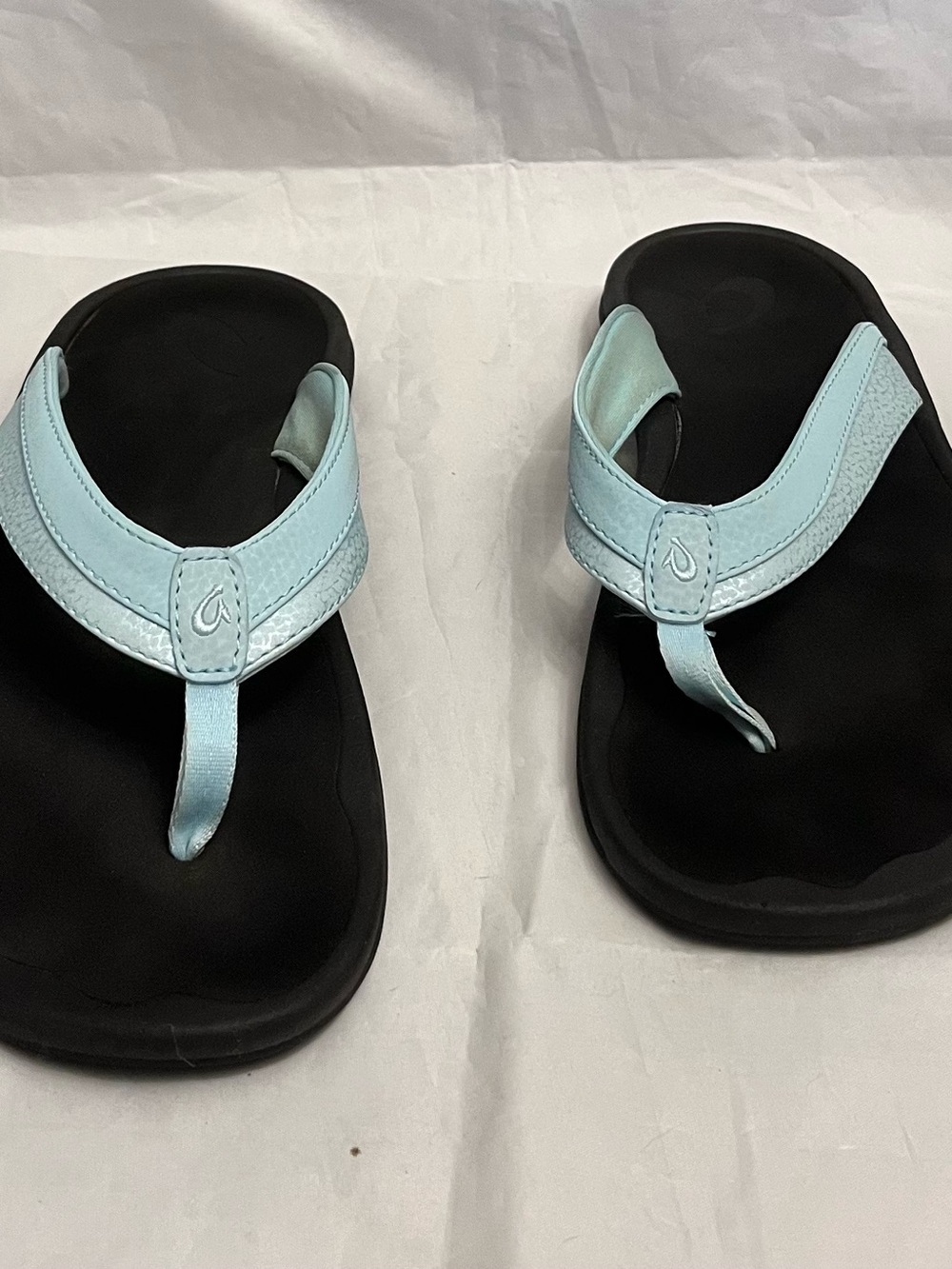 CHANEL Light Blue and Black Thong Sandals